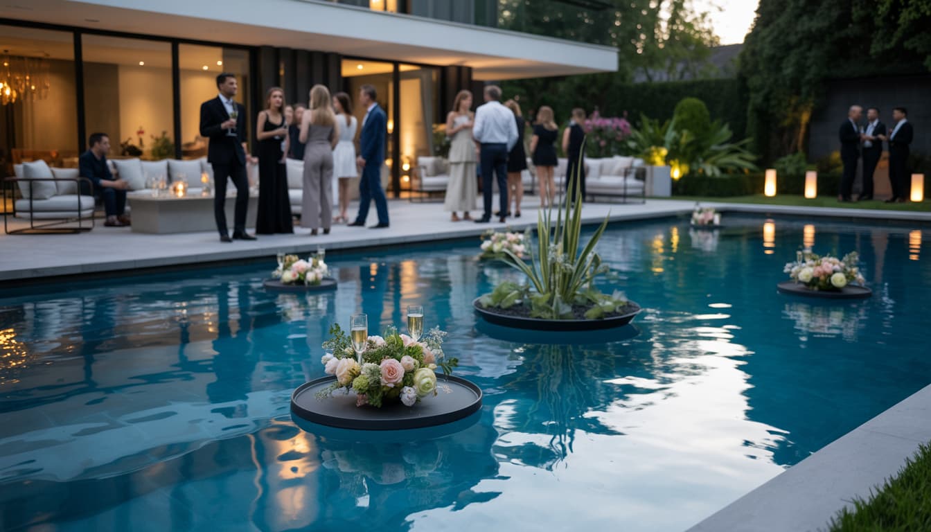 Event decor with elegant floating arrangements